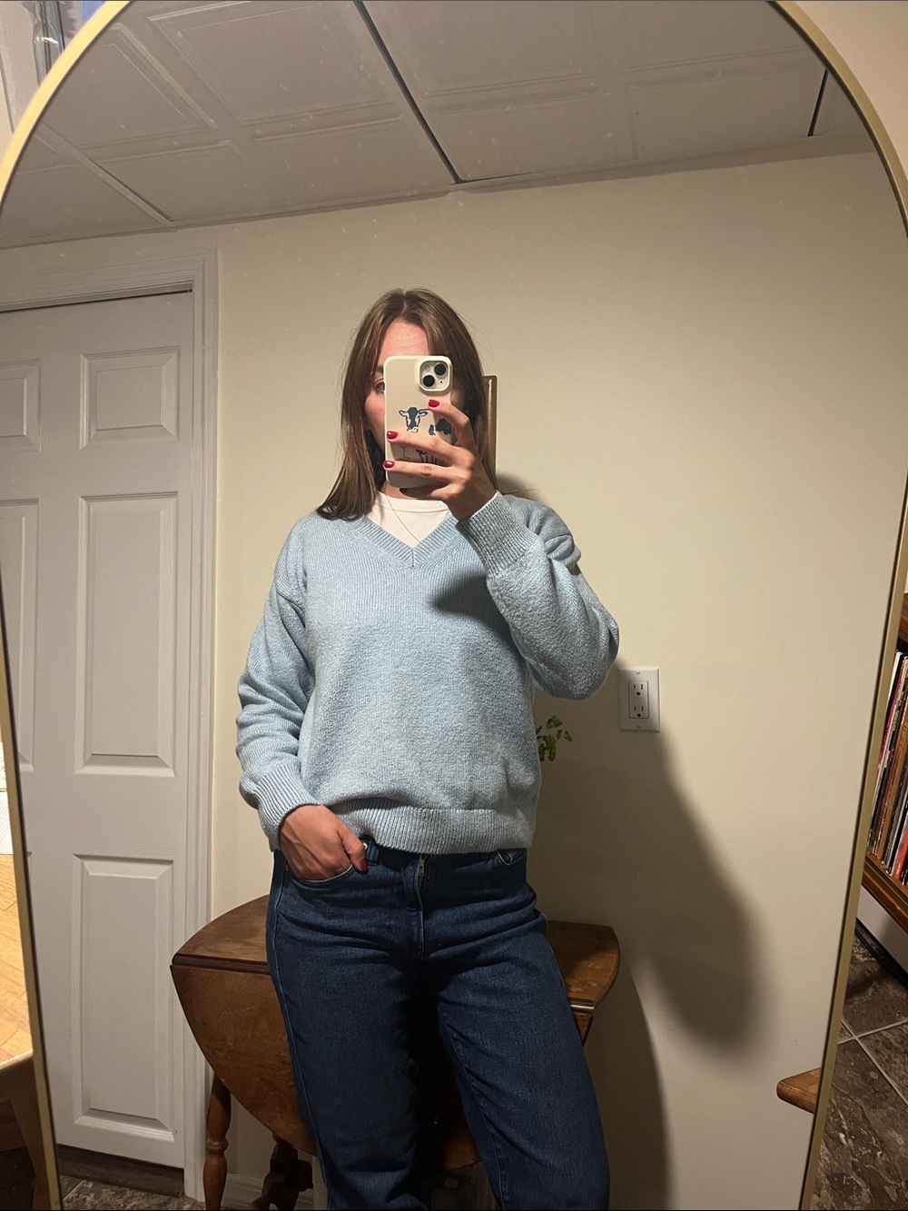 Light Blue V-Neck Women's Sweater